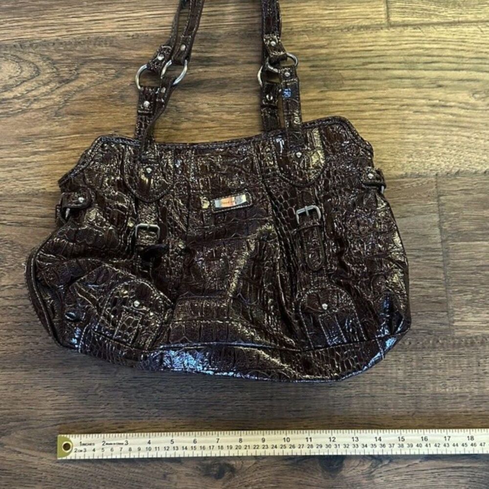 Alfred Dunner Brown Croc Embossed Faux Leather Shoulder Bag Tote Purse Zip - Picture 4 of 5